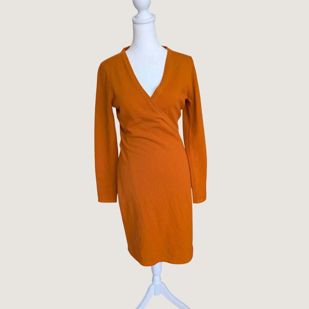 Diane von Furstenberg Linda Wool Cashmere Wrap Sweater Dress Orange Small